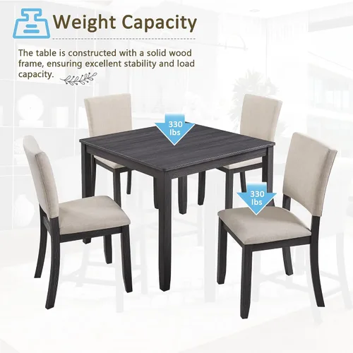 Vista 6 de Harper & Bright Designs Juego moderno de mesa de comedor de 5 piezas de madera para 4 - Mesa de cocina cuadrada pequeña de 34.5" y sillas