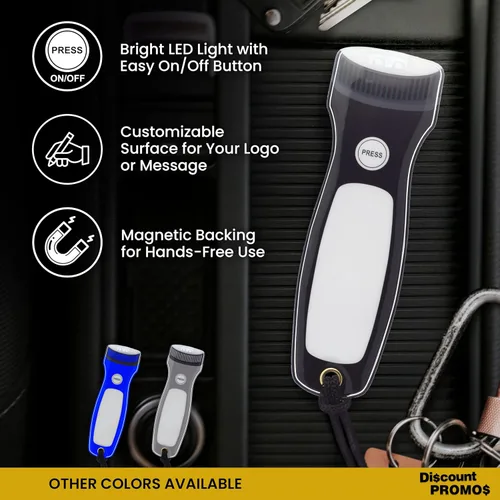 Vista 2 de DISCOUNT PROMOS Juego de 10 Linternas Magnéticas Planas Blackout - Luces LED, Correa de Muñeca Incluida, Imán para Nevera - Negro