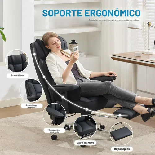 Vista 3 de Silla de oficina grande y alta, silla reclinable ergonómica de cuero con reposapiés, cómodas sillas de escritorio ejecutivas para computadora