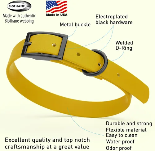 Vista 426 de Dogline Biothane - Collar impermeable para perro con hebilla de liberación rápida, resistente cincha de nailon recubierta con resistente y a prueba