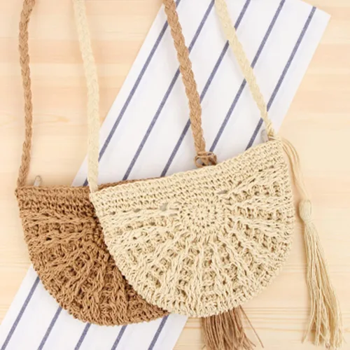 Vista 7 de Fozehlad Bolso cruzado de paja para mujer, bolso de mano de paja para verano, playa, bolso de hombro tejido hecho a mano
