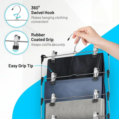 Vista 8 de DEILSY™ Perchas para falda de 5 niveles con clips (3 PK) Perchas para ahorrar espacio de pantalones Múltiples en una con clip Perchas para ropa