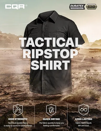 Vista 7 de CQR Camisas de trabajo de manga corta para hombre, camisetas tácticas militares Ripstop, para exteriores, UPF 50+, transpirable, para senderismo