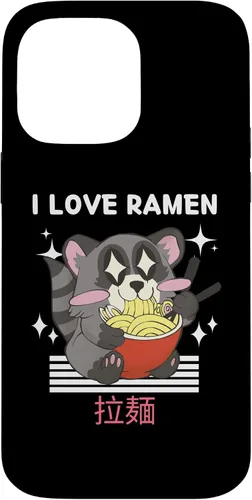 Vista 21 de iPhone 16 I Love Ramen Cute Kawaii Raccoon Eats Ramen Japanese Anime Case