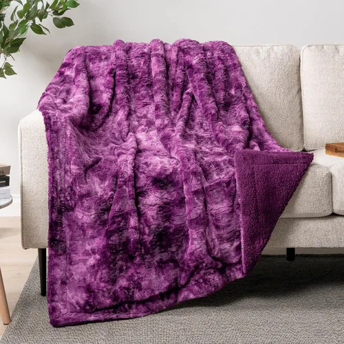 Vista 24 de PAVILIA - Manta de piel sintética reversible con diseño tie-dye color negro, suave, mullida y cálida, mantas y cobijas de sherpa para cama, manta