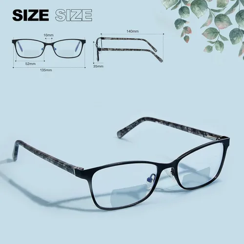 Vista 3 de Gafas de lectura bifocales para mujer, bloqueo de luz azul con parte superior transparente, lector de computadora, marco de metal ancho, elegantes
