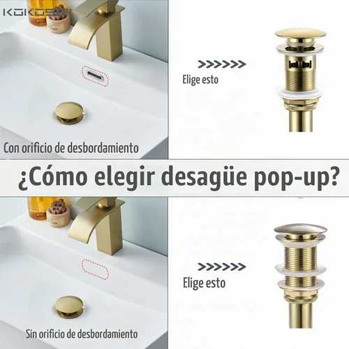 Vista 4 de KOKOSIRI C1002BG - Drenaje desplegable para fregadero de baño con cesta coladora, dorado cepillado con recogedor de pelo desmontable Oro cepillado