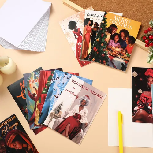 Vista 4 de Cholemy Juego de 36 tarjetas de Navidad afroamericanas negras con sobres, tarjetas de felicitación de Navidad africanas, tradicionales, religiosas