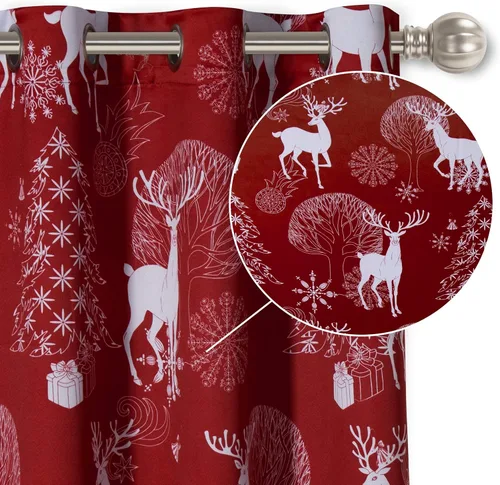 Vista 3 de LORDTEX Cortinas navideñas con estampado de ciervos y nieve para sala