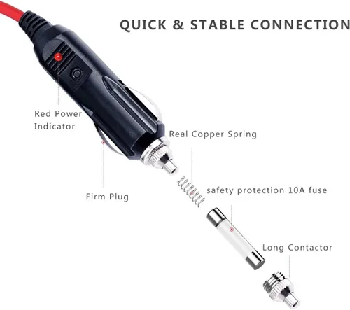Vista 2 de Cable de extensión para encendedor de cigarrillos macho a anillo tórico - Cable de extensión de 3 pies 12 V/24 V para encendedor de cigarrillos