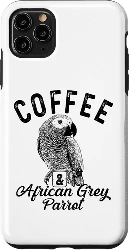 Vista 4 de iPhone 12/12 Pro Café y loro gris africano, lindo estuche de boceto de loro gris