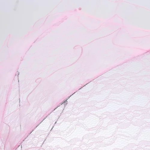 Vista 4 de Amosfun Sombrilla de encaje rosa Vintage Boda nupcial paraguas hecho a mano flores bordado paraguas para novia novia foto dama traje 1920s fiesta