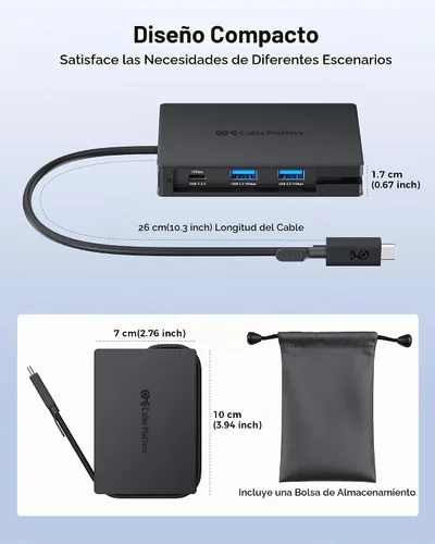 Vista 8 de Cable Matters Hub USB C 8 en 1 Dual HDMI, carga de 140 W, Gigabit Ethernet