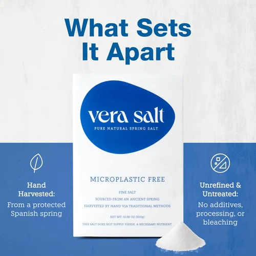 Vista 6 de Vera Salt Sal Fina de Primavera Natural – Paquete de 300g – Cristales Blancos Recolectados a Mano de España – Textura Fina con Minerales Naturales
