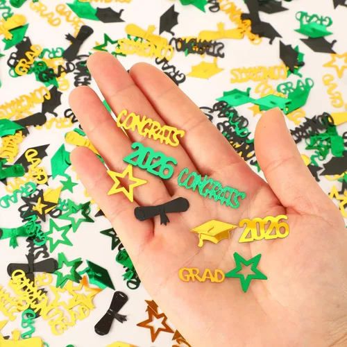 Vista 2 de MARFOREVER Confeti de graduación verde, negro y dorado, confeti de graduación de clase de 2026, centro de mesa para eventos temáticos de 2026