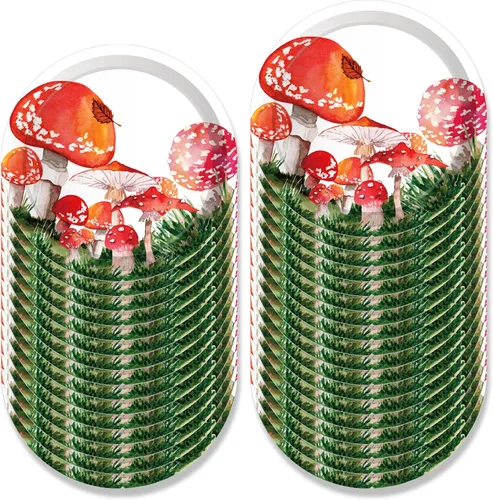 Vista 2 de Juego de vajilla de 116 piezas de vajilla roja de hongos en acuarela que incluye platos de hongos y servilletas, platos llanos, tazas