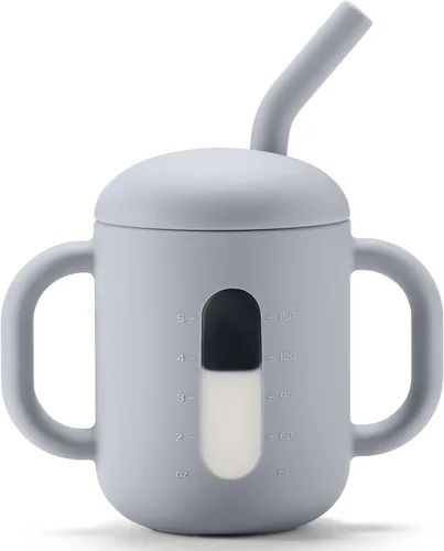 Vista 13 de CLYMENE Taza de entrenamiento de silicona con popote y asas, taza para beber para bebé, taza para beber agua para bebés y niños pequeños de 6 meses
