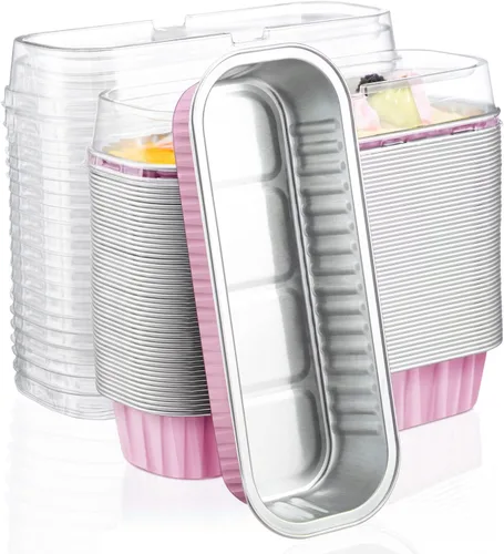 Vista 8 de EUSOAR Forros para magdalenas con tapas, 30 unidades de ramekins de papel de aluminio de 6.8 oz, mini moldes para pan de aluminio desechables
