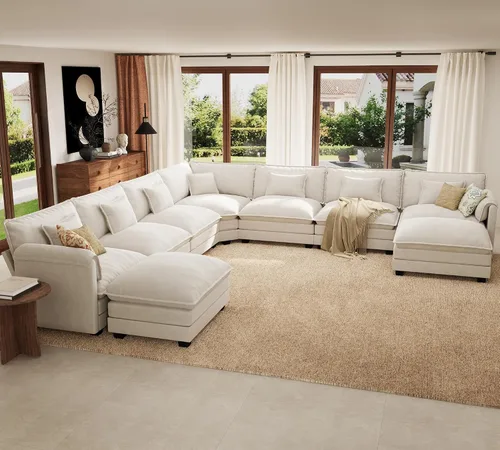 Vista 78 de Sofá modular de gran tamaño de 113 pulgadas, cómodo sofá en forma de L con funda extraíble, asiento ancho y profundo moderno para sala de estar