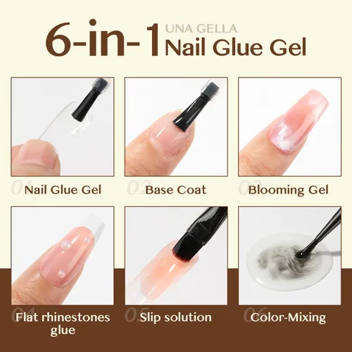 Vista 9 de UNA GELLA Pegamento de uñas de gel 6 en 1 para puntas de uñas transparentes