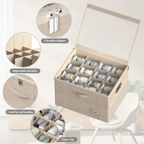 Vista 3 de Organizador de zapatos para armario, contenedores grandes de almacenamiento de zapatos con ventana transparente, contenedor de zapatos que ahorra