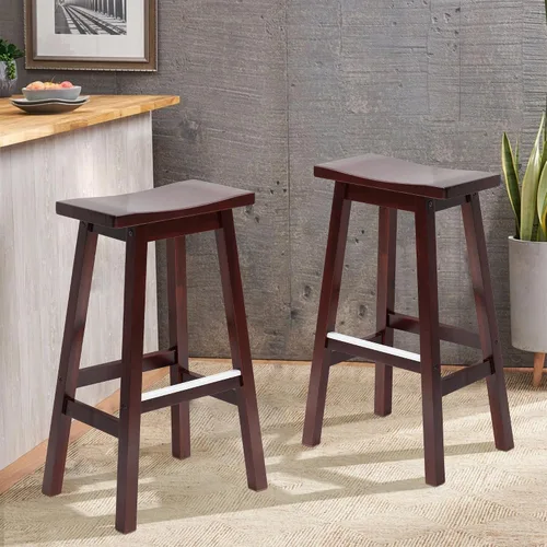Vista 10 de Juego de 2 taburetes de bar de 24 pulgadas, taburetes de bar de altura de mostrador con placas de pie de metal, taburetes de bar de cocina, taburete