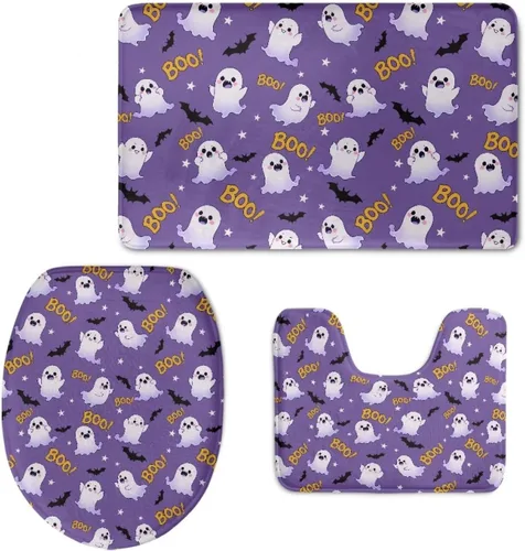 Vista 10 de Axolotl - Juego de 3 alfombras de baño antideslizantes y lavables para tapa de inodoro y tapete de contorno con respaldo de PVC, juego de tapetes