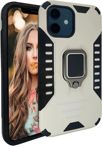 Vista 9 de MODOS LOGICOS Funda para iPhone 12 / iPhone 12 Pro de 6.1 pulgadas, 2 capas a prueba de golpes con soporte de anillo giratorio de metal 360 Azul