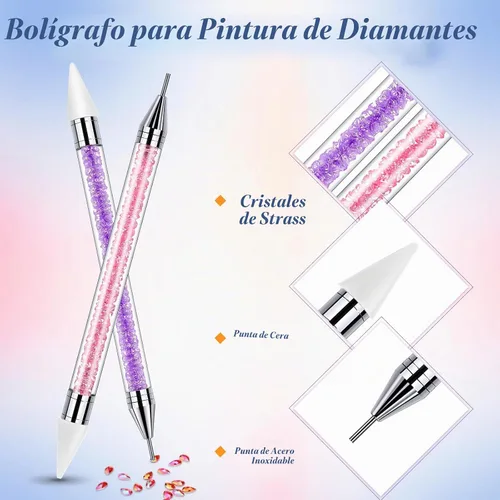 Vista 3 de 2 piezas de lápiz de cera con punta de diamante de imitación y pluma de punteado, selector de gemas de diamante de imitación de doble punta, lápiz