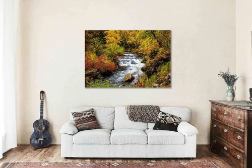 Vista 5 de Black Hills Canvas Wall Art (Ready to Hang) Gallery Wrap of Fall Foliage Surrounding Creek on Autumn Day in Spearfish Canyon South Dakota Western