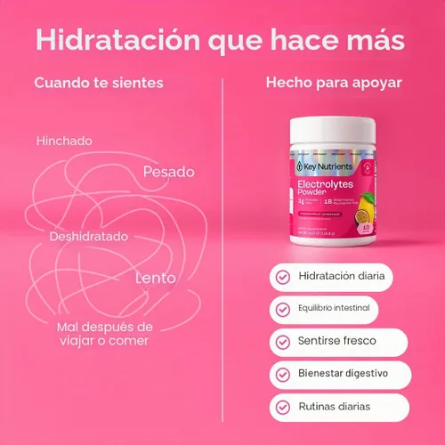 Vista 3 de KEY NUTRIENTS Electrolitos en polvo sin azúcar, limonada de maracuyá con 6 electrolitos y minerales, fibra prebiótica y polvos de hidratación