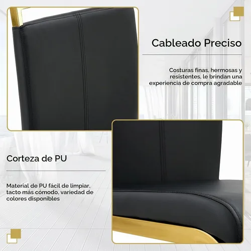 Vista 6 de Conjunto de mesa de comedor blanco Ebullient para 4, mesa rectangular de MDF y sillas de comedor de cuero sintético negro, juego de mesa de comedor