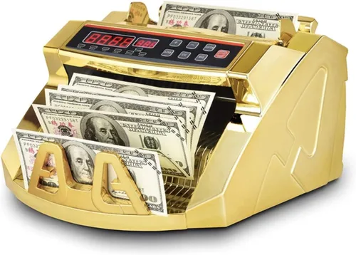 Vista 2 de Contador dorado de dinero con detección de billetes falsificados y contador de billetes Pantalla de luz 1,000 billetes por minuto Se adapta a