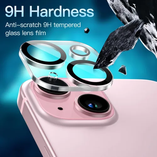 Vista 4 de JETech Protector de lente de cámara para iPhone 15 de 6.1 pulgadas y iPhone 15 Plus de 6.7 pulgadas, vidrio templado 9H, antiarañazos, compatible