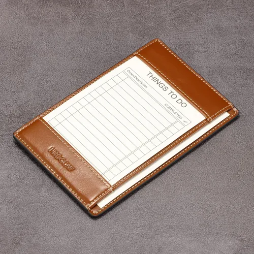 Vista 6 de HISCOW Bloc de notas y cuaderno de bolsillo de cuero italiano, bloc de notas de 3 x 5 con soporte seguro para bolígrafo, organizador de notas marrón