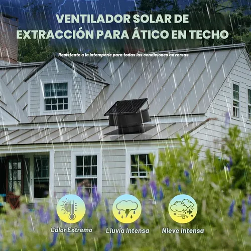 Vista 6 de LANGY Ventilador solar para ático con termostato, ventilador de ventilación solar de techo con panel solar de 55 W, ventilador de escape de techo