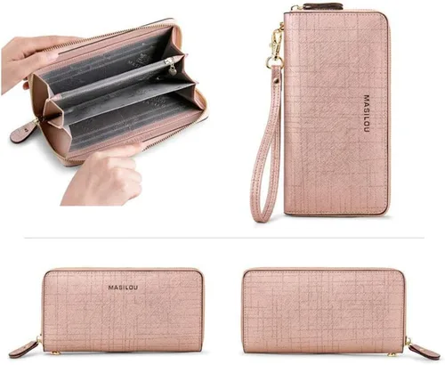 Vista 2 de Cartera para mujer cartera grande para teléfono celular bolsillo largo para tarjetas monedero monedero bloqueo RFID con cremallera bolso de mano