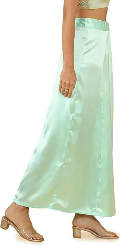 Vista 3 de Enagua de sari indio con cintura ajustable cosida de seda satinada para mujer (talla única)