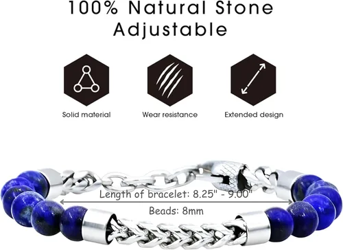 Vista 2 de Blackjack Jewelry - Pulsera de cuentas de acero inoxidable con eslabones Franco para hombre, genuina