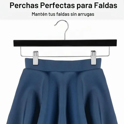 Vista 8 de AMKUFO 20 piezas de perchas de madera para pantalones, perchas sólidas para pantalones con clips ajustables de 14 pulgadas, perchas de madera negra