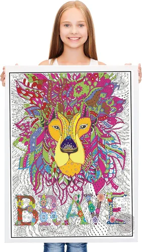 Vista 4 de SJPRINTER Arte de pared inspirador, póster motivacional gigante para colorear con mandala, para niños y adultos, ideal para niñas y niños