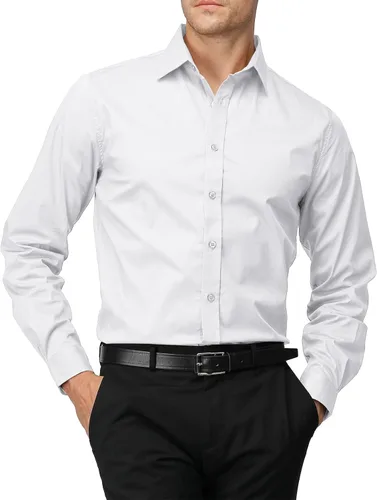 Vista 23 de H2H Camisas de vestir ajustadas para hombre, elásticas, de manga larga, básicas, formales, lisas, informales, para negocios, camisas con botones