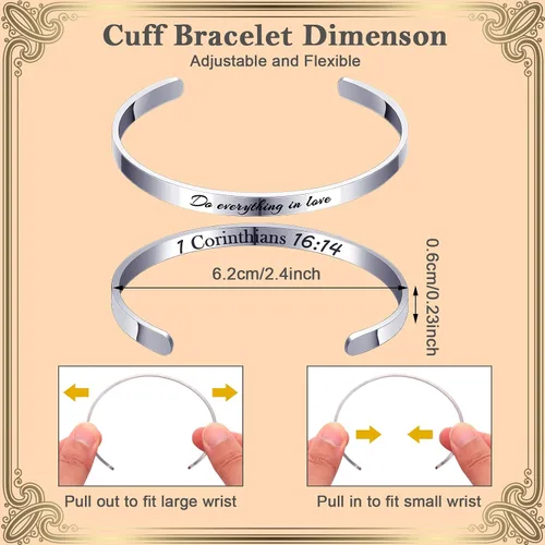 Vista 2 de Funtery 12 pulseras cristianas grabadas con versículos de la Biblia, regalo de Pascua para mujeres, bautismo religioso, escritura inspiradora
