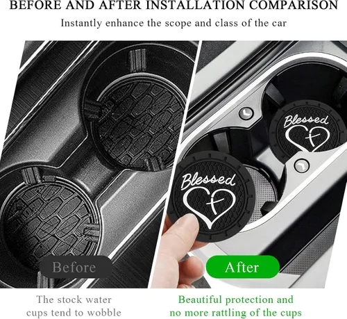 Vista 4 de KVAEY 2 PCS Posavasos para Portavasos de Coche, 2.76 Pulgadas Alfombrillas Antideslizantes para Bebidas del Vehículo con Linda Cruz Bendita