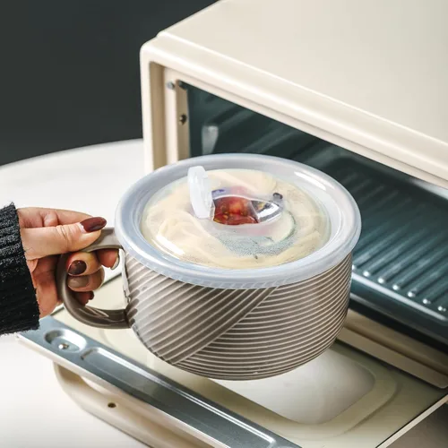 Vista 5 de Tazón de sopa de gran tamaño con asa: taza de sopa de cerámica de 38 onzas con tapa, apto para microondas, contenedor de almacenamiento de alimentos