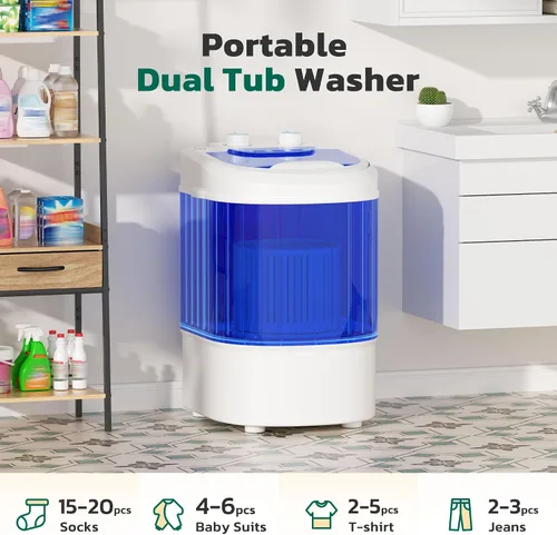 Vista 5 de Greenvelly Lavadora portátil, lavadora pequeña de 6.6 libras de una sola tina con cesta giratoria, lavadora semiautomática para apartamentos, Azul