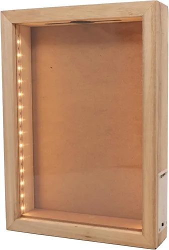 Vista 10 de Caja de sombra de madera rústica negra de 8"X11" con luces, vitrina iluminada con LED para corchos de vino, boletos y exhibiciones creativas