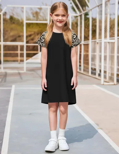 Vista 7 de Arshiner Vestido de verano para niñas de 5 a 12 años de manga corta de algodón estampado casual