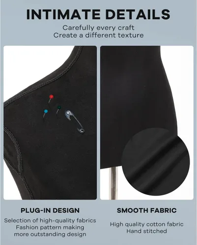 Vista 4 de Maniquí, forma de vestido, maniquí femenino, torso, ajustable, 59-67 pulgadas, soporte de cuerpo manicano mejorado para pantallas de mujer, soporte