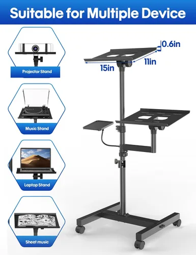 Vista 6 de Soporte para proyector, soporte de trípode para laptop de 2 estantes